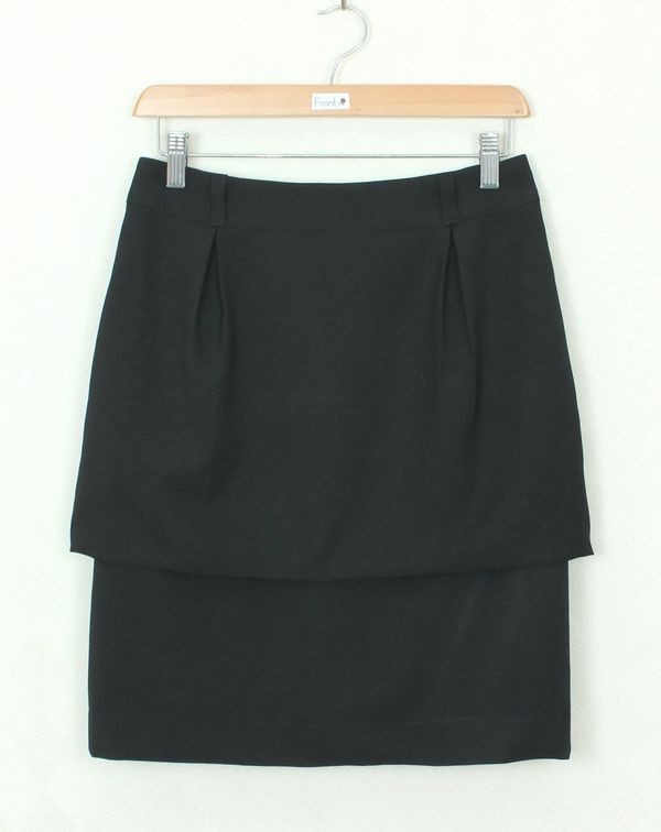 SK-349 กระโปรงแฟชั่น&ทำงาน ทรงสอบ ผ้าสลาฟญี่ปุ่นสีดำ ตัวกระโปรงซ้อนกัน 2 ชั้น