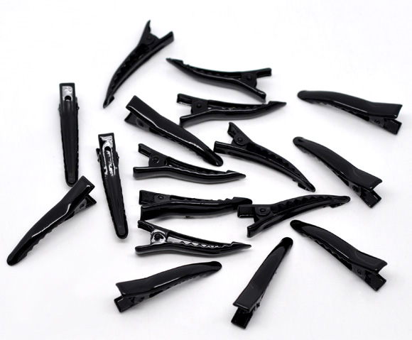 กิ๊บติดผมอัลลอยด์ปากจระเข้สีดำ ขนาด 3.5x0.6cm แพ็ค 20 อัน