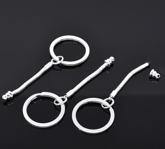 ห่วงพวงกุญแจ เหล็กสีเงิน พร้อมโซ่กระดูกงู ขนาด 8.5cm(3-3/8") แพ็ค 3 อัน