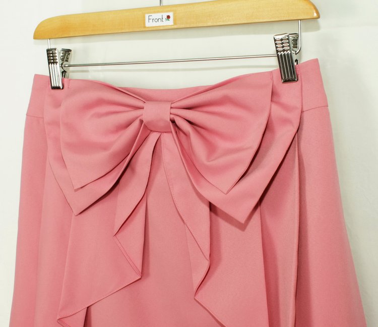 SK-177 กระโปรงแฟชั่น&ทำงาน ผ้าไหมอิตาลีสีชมพูอมม่วง มีโบว์ซ้อนกัน 2 ชั้น