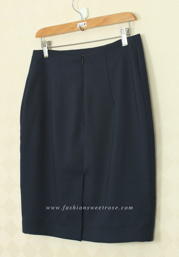 SK-393 กระโปรงแฟชั่น&ทำงาน ทรงดินสอ ผ้า Rose Skinny สีน้ำเงิน สไตน์เรียบหรู