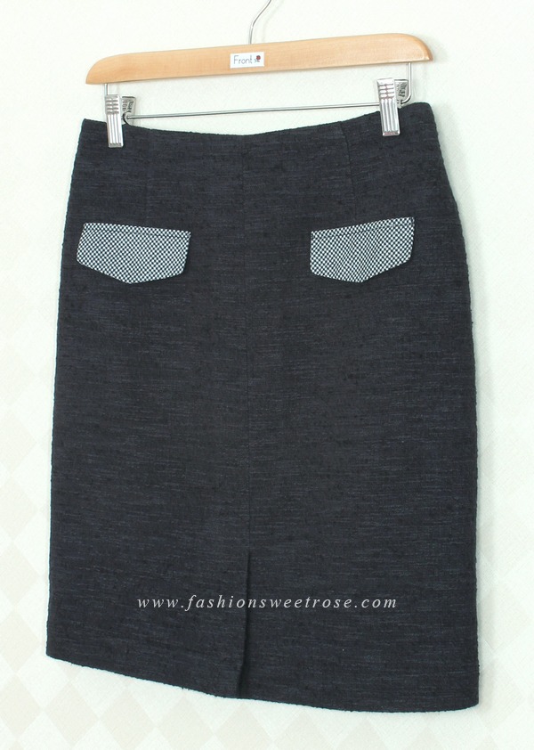 SK-305 กระโปรงแฟชั่น&ทำงาน ทรงสอบ ผ้า Channel สีน้ำเงินเข้ม มีกระเป๋าหน้า 2 ข้าง