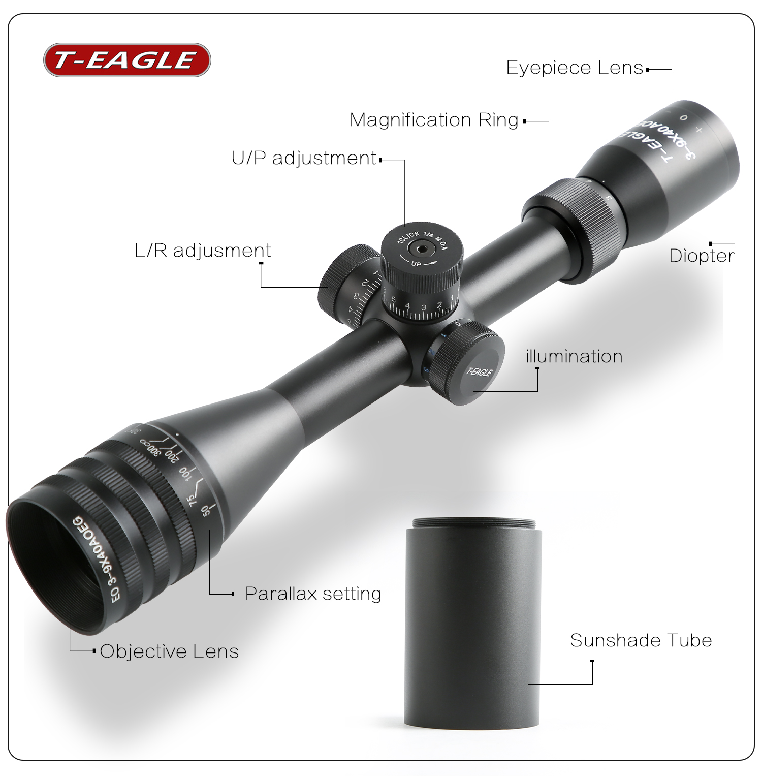 กล้องติดปืน T-EAGLE EO 3 9X40 KN SCOPE กันน้ำ กันกระแทก