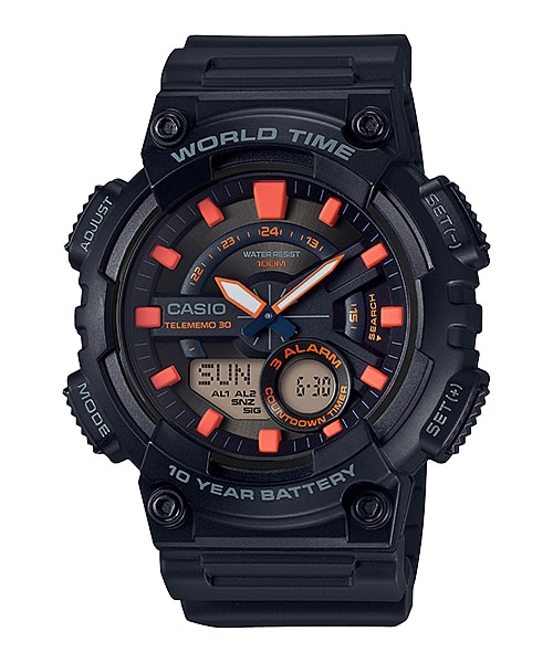 CASIO Standard รุ่น AEQ-110W-1A2VDF สีดำ ส้ม สินค้าของเเท้ รับประกันศูนย์ CMG