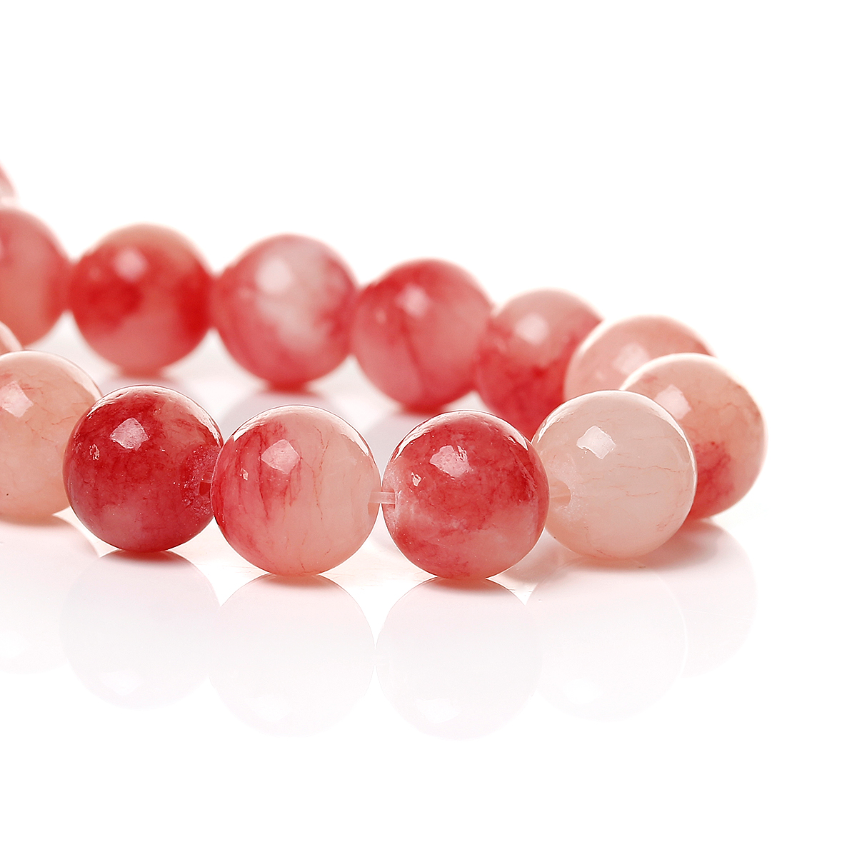 ลูกปัดหินสังเคราะห์เกรด B ขนาด 10mm สี Mashan Jade หยกแดง 1 เส้นยาว 38.5cm ประมาณ 40 เม็ด