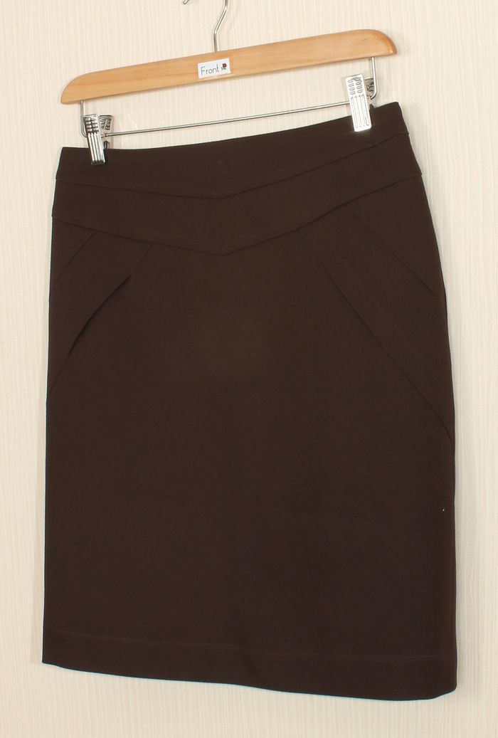 SK-239 กระโปรงแฟชั่น&ทำงาน ทรงสอบตัดต่อ ผ้าคอตต้อนญี่ปุ่นผสมสเป็นเดกสีน้ำตาลเข้ม