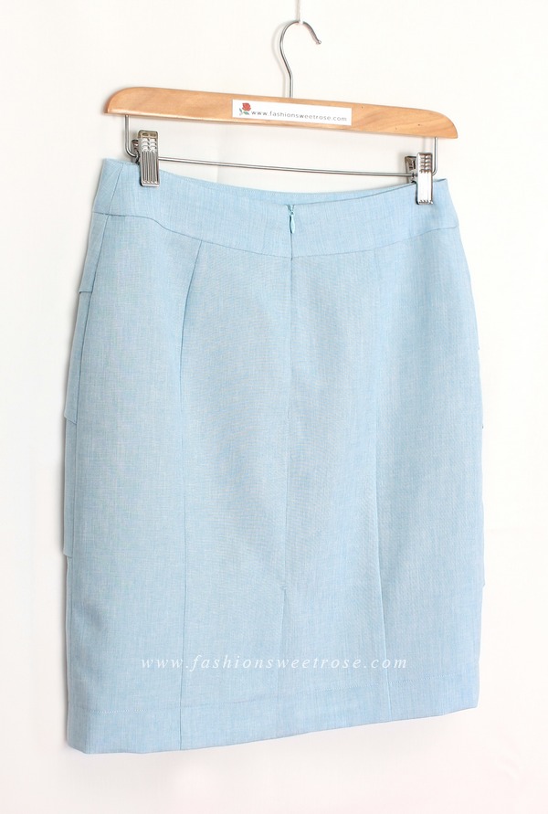 กระโปรงทรงสอบ ผ้าลินินไอริสสีฟ้ามีลายในตัว / SK-462