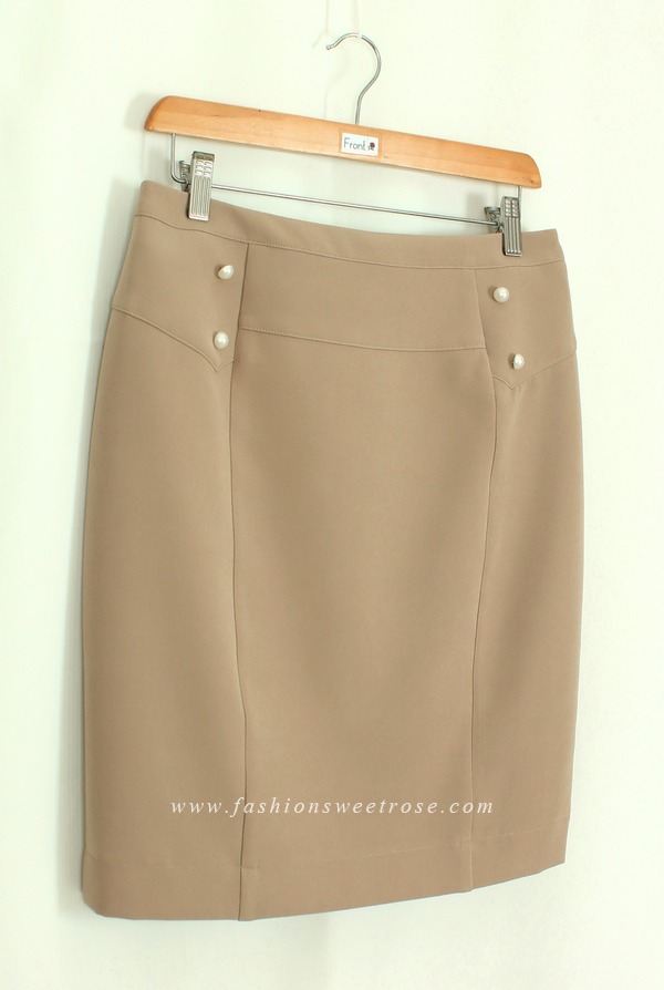 SK-450 กระโปรงทรงสอบ ผ้า Double Twist สี Light Brown