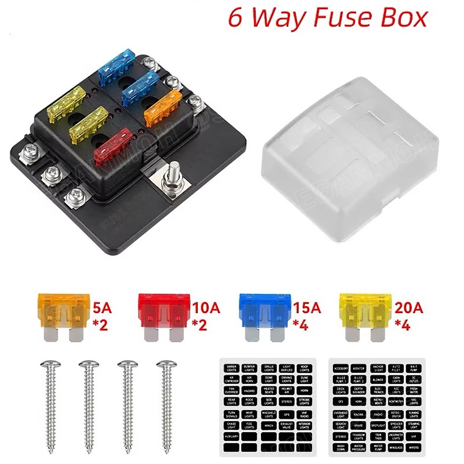 [ 1 ชิ้น ] FB-1709L กล่องฟิวส์รถยนต์ 6 ช่อง พร้อมฝาครอบ FB-1709 6 Way Fuse Block กระบอกฟิวส์รถยนต์ 6ช่อง พร้อมลูกฟิวส์ Fuse Holder + Fuse MARINE FUSEBOX ชุดฟิวส์ตัดวงจร 12V 24V DC แผงฟิวส์รถยนค์ รถบรรทุก Auto Fuse 1 In 6 Out ชุดฟิวส์ ดีซี MAX 32VDC