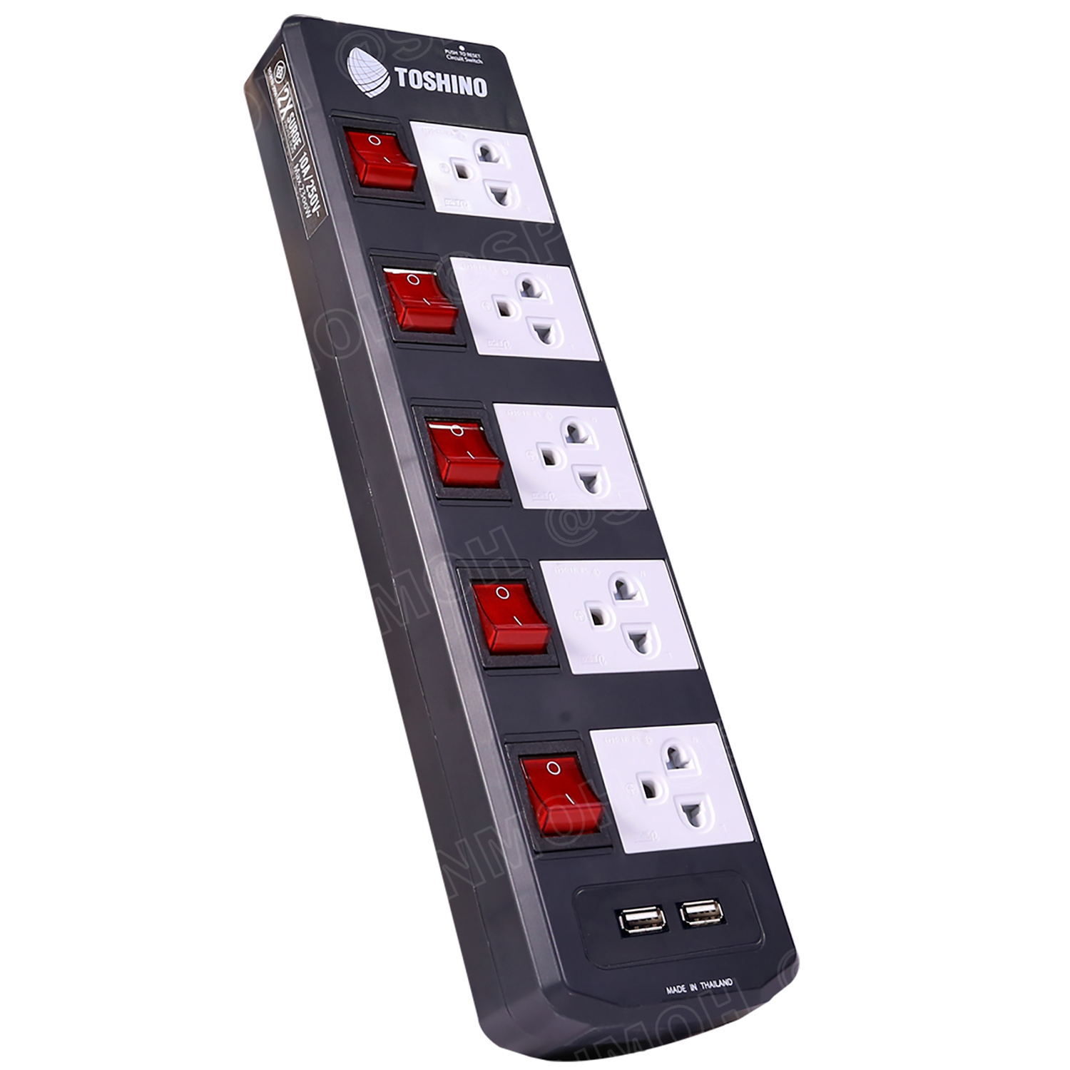 TIS515USB-5M ปลั๊กพ่วง Toshino ปลั๊กไฟ Toshino ปลั๊กไฟ รุ่น TIS515USB 5 เมตร 5 ช่อง 5 สวิตซ์ ปลั๊ก Toshino USB 2.1A 16A 3600W ป้องกันกระแสไฟเกิน อัตโนมัติ Double surge protecton ป้องกันไฟกระชากได้ 2 เท่า ม่านนิรภัย พลาสติกไม่ลามไฟ ทองเหลืองด้านใน