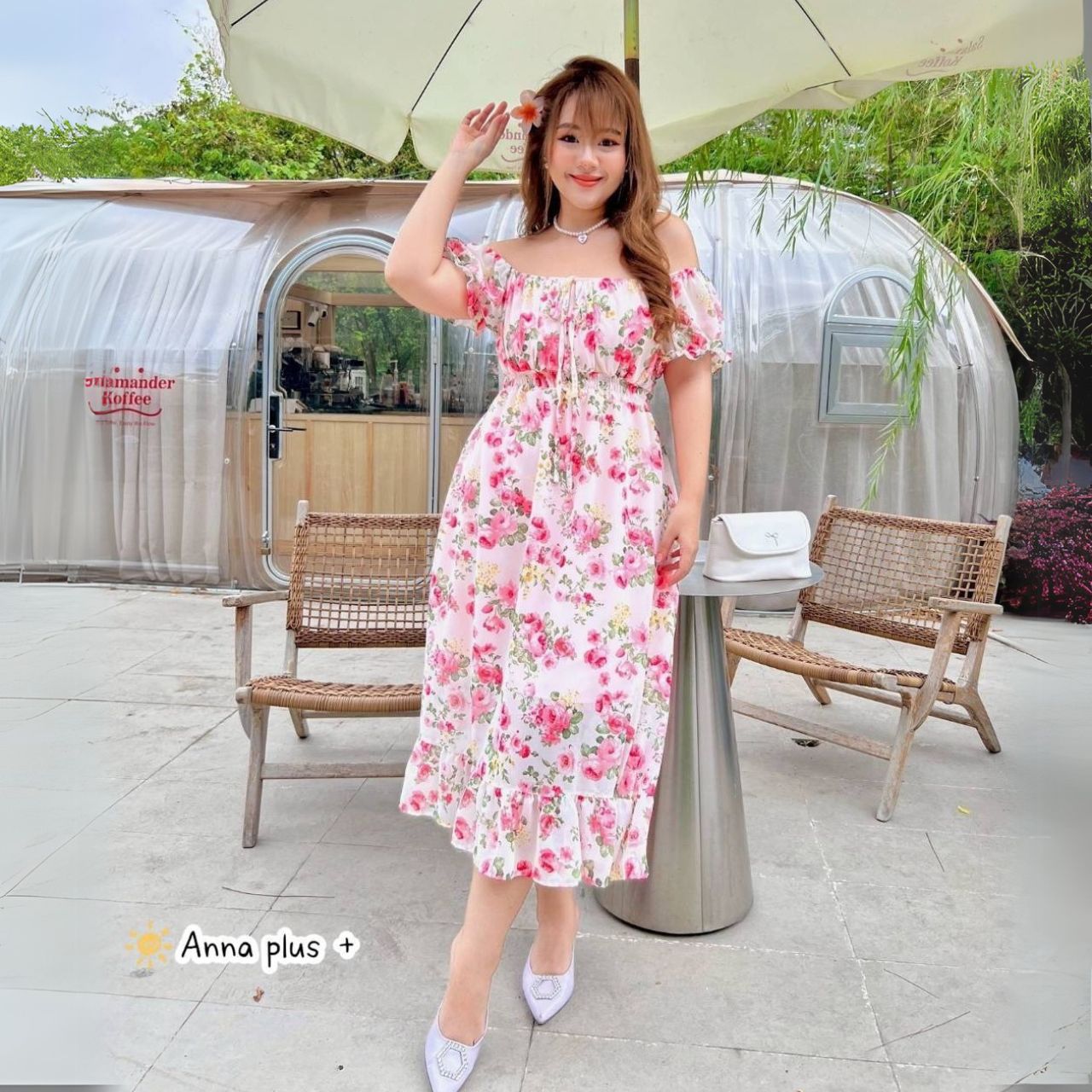 A206 เดรสสาวอวบ ผ้าชีฟอง สม็อคหลัง อกได้ถึง 50 นิ้ว มี4ลาย อก40-50นิ้ว