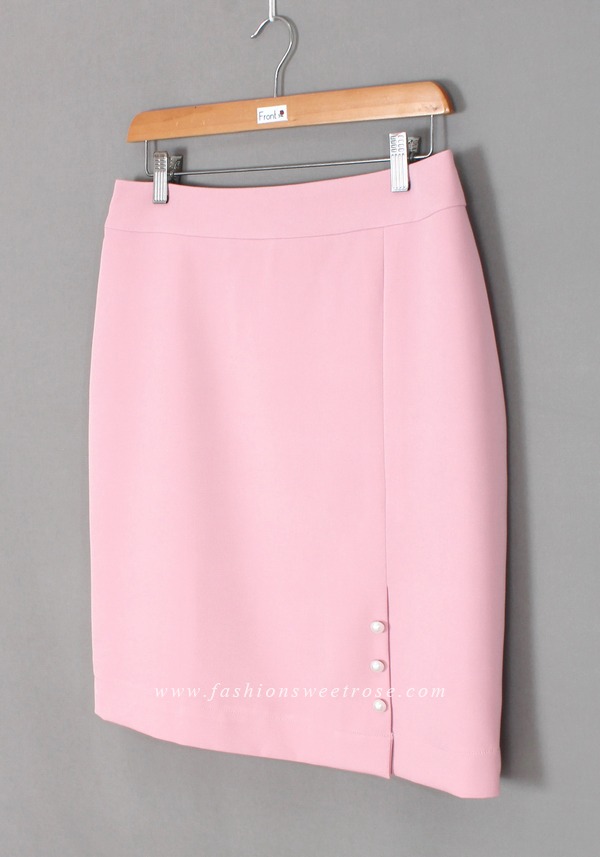 SK-446 กระโปรงแฟชั่น&ทำงาน ทรงสอบ ผ้า Double Twist สีชมพู