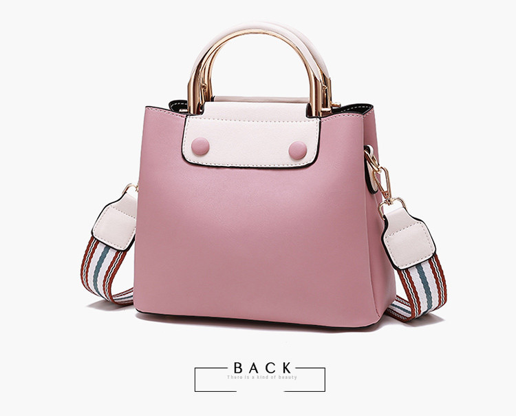 BAG-002 กระเป๋าถือแฟชั่นพร้อมสายสะพายสำหรับคุณผู้หญิง สีชมพูพาสเทล