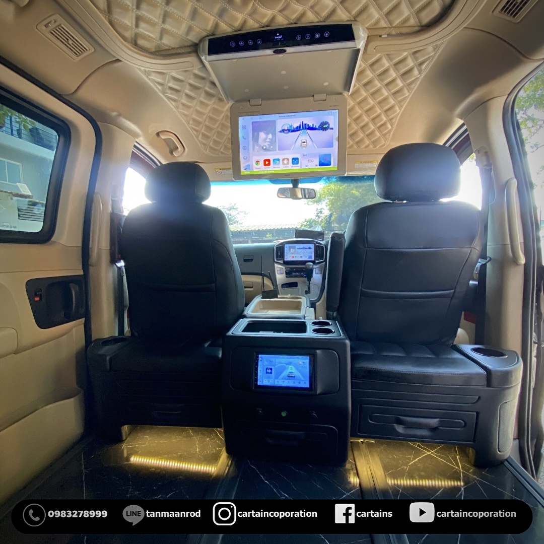 คอลโซลเตี้ย Hyundai h1 พร้อมจอเครื่องเล่นลำโพงซ้ายขวา ไฟส่องเท้า USB ลิ้นชัก 5 ช่อง ที่วางแก้ว 4 จุด