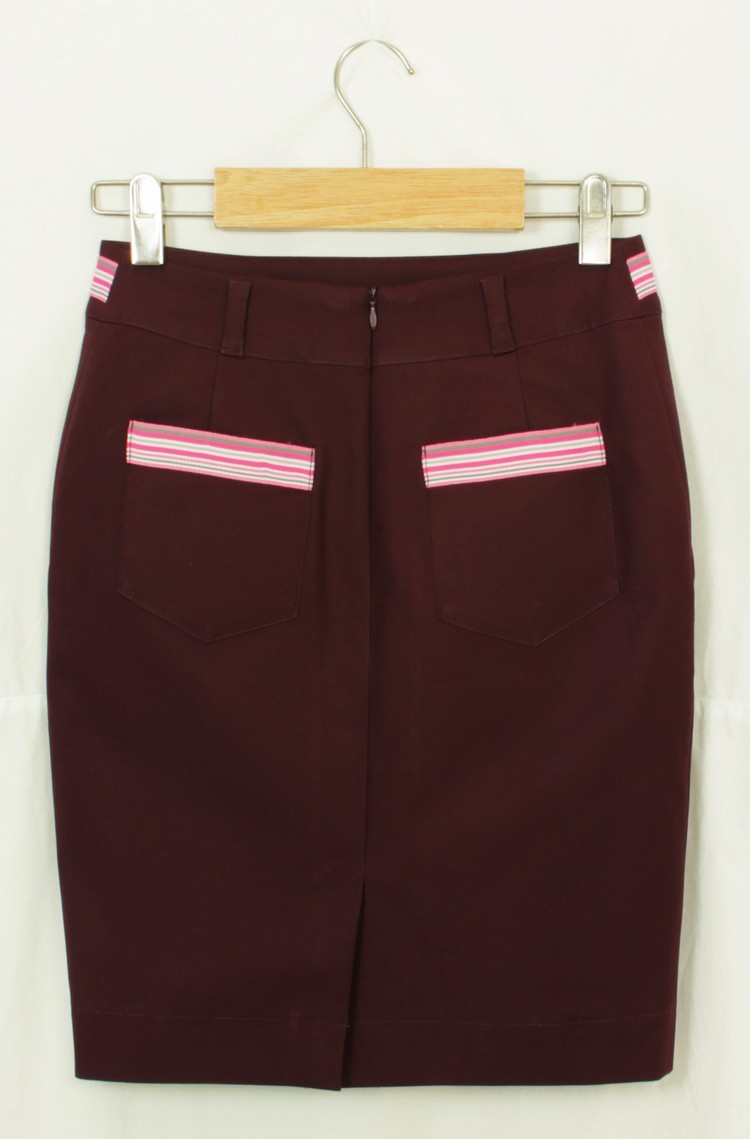 SK-143 กระโปรงแฟชั่น&ทำงาน ทรงสอบมีกระเป๋า 2 ข้าง ผ้าคอตตอนญี่ปุ่นสีม่วงเปลือกมังคุด