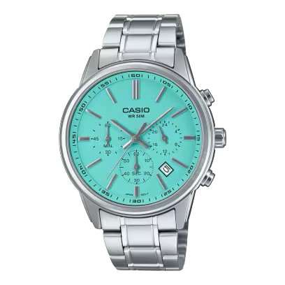 CASIO Standard รุ่น MTP-E515D-2A2V สายสีเงิน หน้าปัดสีฟ้า สินค้าของเเท้ รับประกันศูนย์ CMG