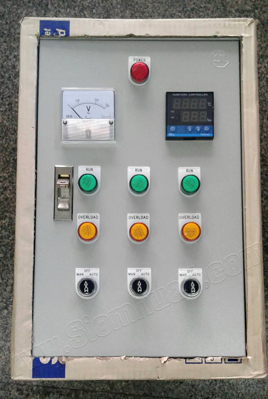 ตู้คอนโทรล ออโตเมติก ตู้ควบคุมอุณหภูมิ ฮีตเตอร์ (อุปกรณ์ไฟฟ้า TEMPERATURE CONTROLLER, LED Pilot Lamp (PNC), Control Switch, BREAKER, CONTACTOR (MITSUBISHI), PHASE PROTECTOR (WIP), TIMERS (NITECH), Fuse (Ferraz Shawmut) (MERSEN), Relay (OMRON)..,