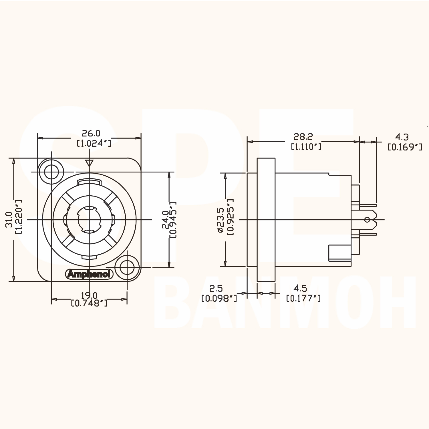 [ 1 ชิ้น ] SP-4-MD SP Series Amphenol สเปคคอน 4โพล แอมฟีนอล ปลั๊กสเปคคอน ปลั๊กลำโพง ปลั๊กต่อสายลำโพง Speakon Connector ติดแท่นเหลี่ยม ติดแท่น4พิน ตัวต่อสายลำโพง SP Loudspeaker ใส่สายแบบขันน็อต ขันน็อตใส่สาย สเป็คคอนแอมฟีนอล SP4 สเป็คคอนเหลี่ยมติดแท่น SP-4