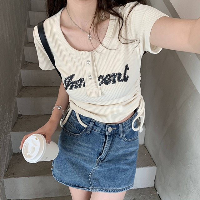 Jenet drawstring tee เสื้อครอปรูดข้าง y2k