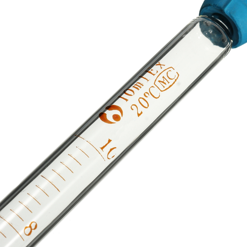 หลอดหยดแก้วจุกสีน้ำเงินแบบขีดบอกปริมาตรขนาด 10 มล.