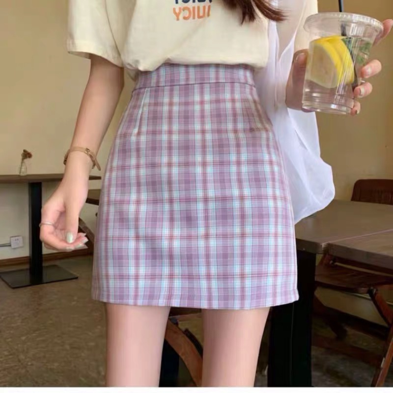 (Grid mini skirt ) กระโปรงสั้นลายสกอต มีซับใน