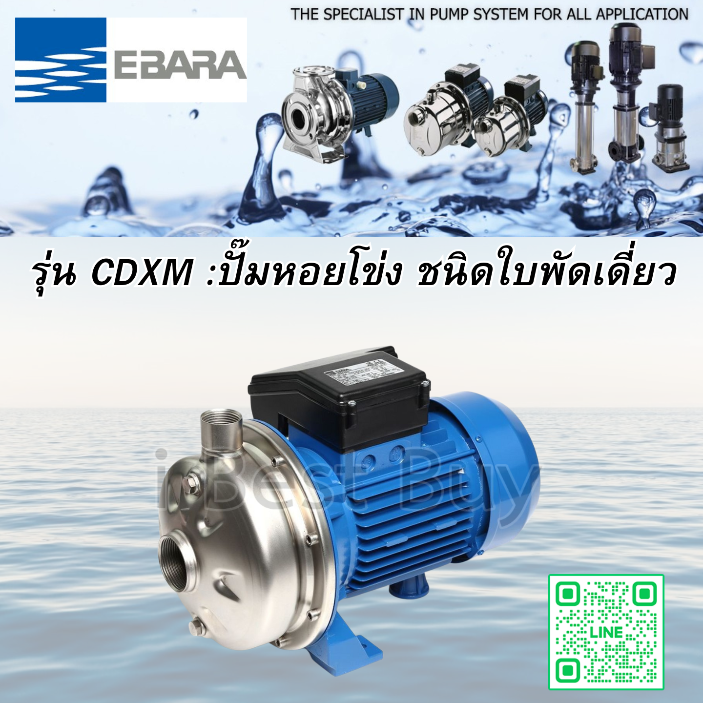 EBARA รุ่น CDXM : ปั๊มหอยโข่งสแตนเลส ชนิดใบพัดเดี่ยว 220V. [สินค้ามีตัวเลือก]
