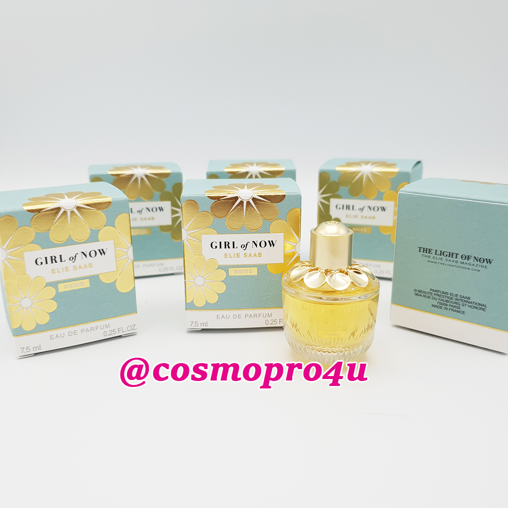(มินิ) น้ำหอม ELIE SAAB Girl of Now SHINE EDP 7.5ml กล่องสีฟ้าทอง เอลิซ้าบ เกิร์ลออฟนาว ชายน์ สำหรับผู้หญิง หอมแนว Sweet-White Floral