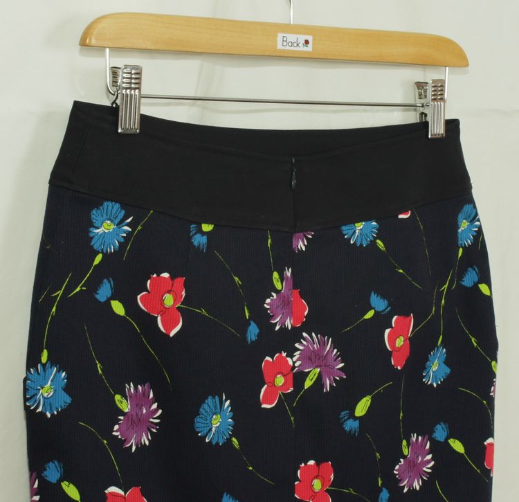 SK-181 กระโปรงแฟชั่น&ทำงาน ทรงสอบ ผ้าญี่ปุ่นผสมสเป็นเด็กพิมพ์ลายดอกไม้โทนน้ำเงิน
