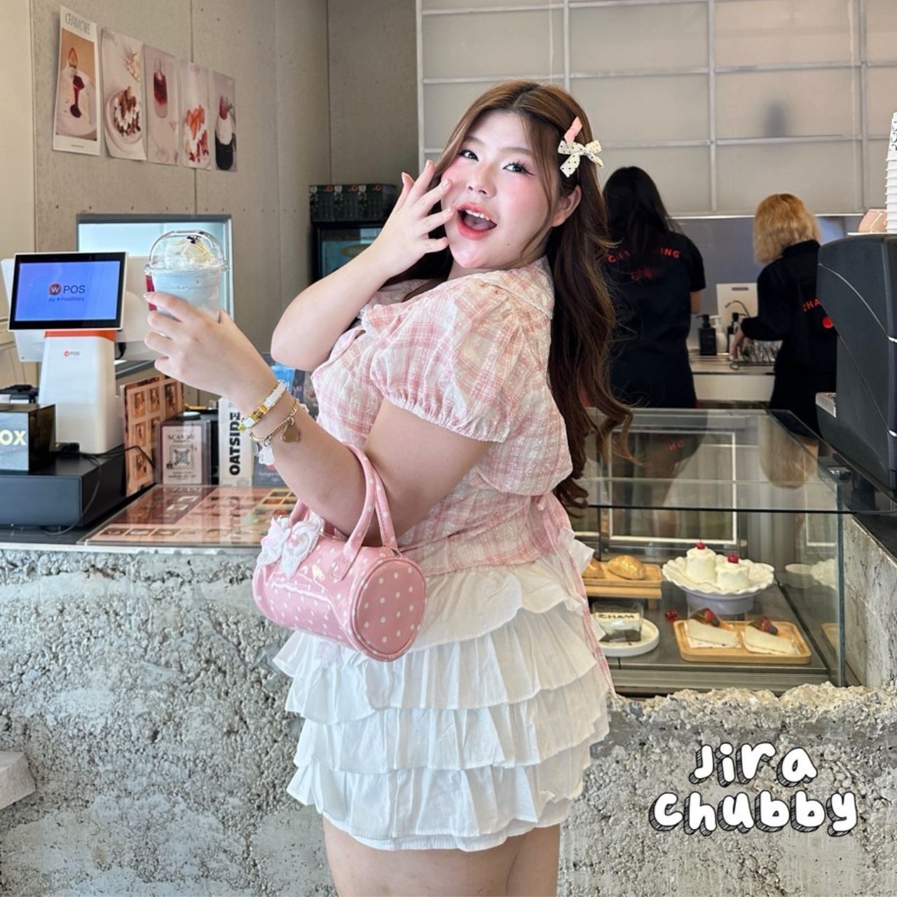 J152 เสื้อสาวอวบ คอบัวแต่งลูกไม้ แขนตุ๊กตา มีเชือกพูกหลัง ฟ้า ชมพู อกได้ถึง48นิ้ว หน้าผ้า50นิ้ว