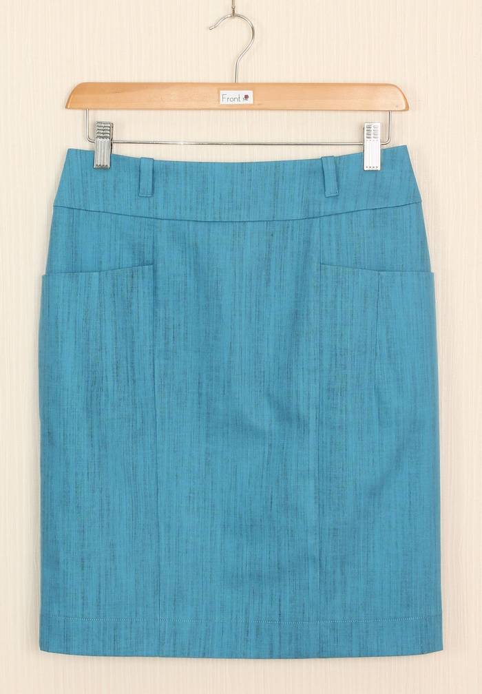 SK-234 กระโปรงแฟชั่น&ทำงาน ทรงสอบ ผ้าญี่ปุ่นผสมสเปนเด็กสีฟ้า
