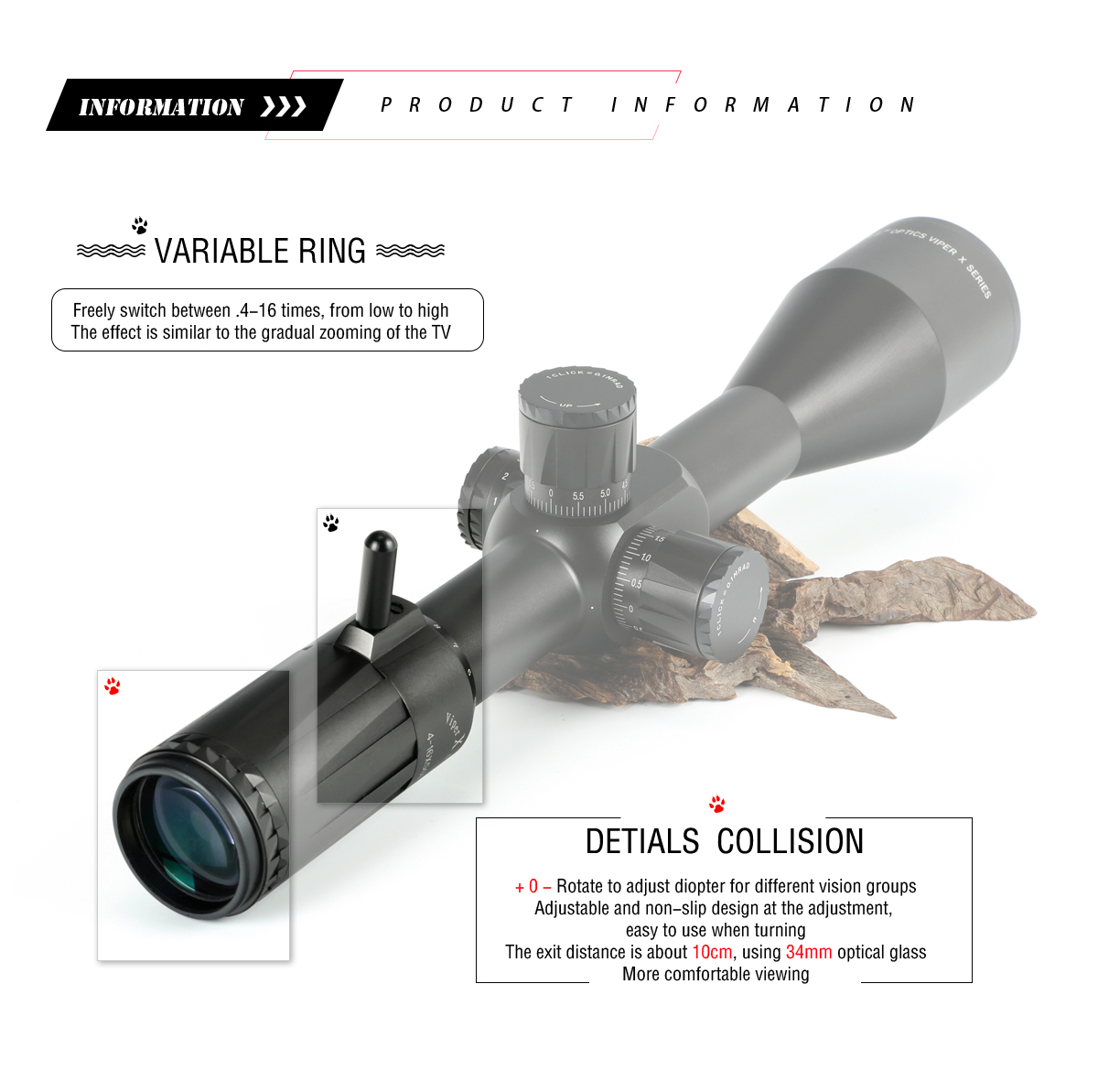 กล้องติดปืน กันน้ำ กันกระแทก T-EAGLE VIPER PRO 4-16X50FFP SCOPE เส้นเล็งขยายตามซูม