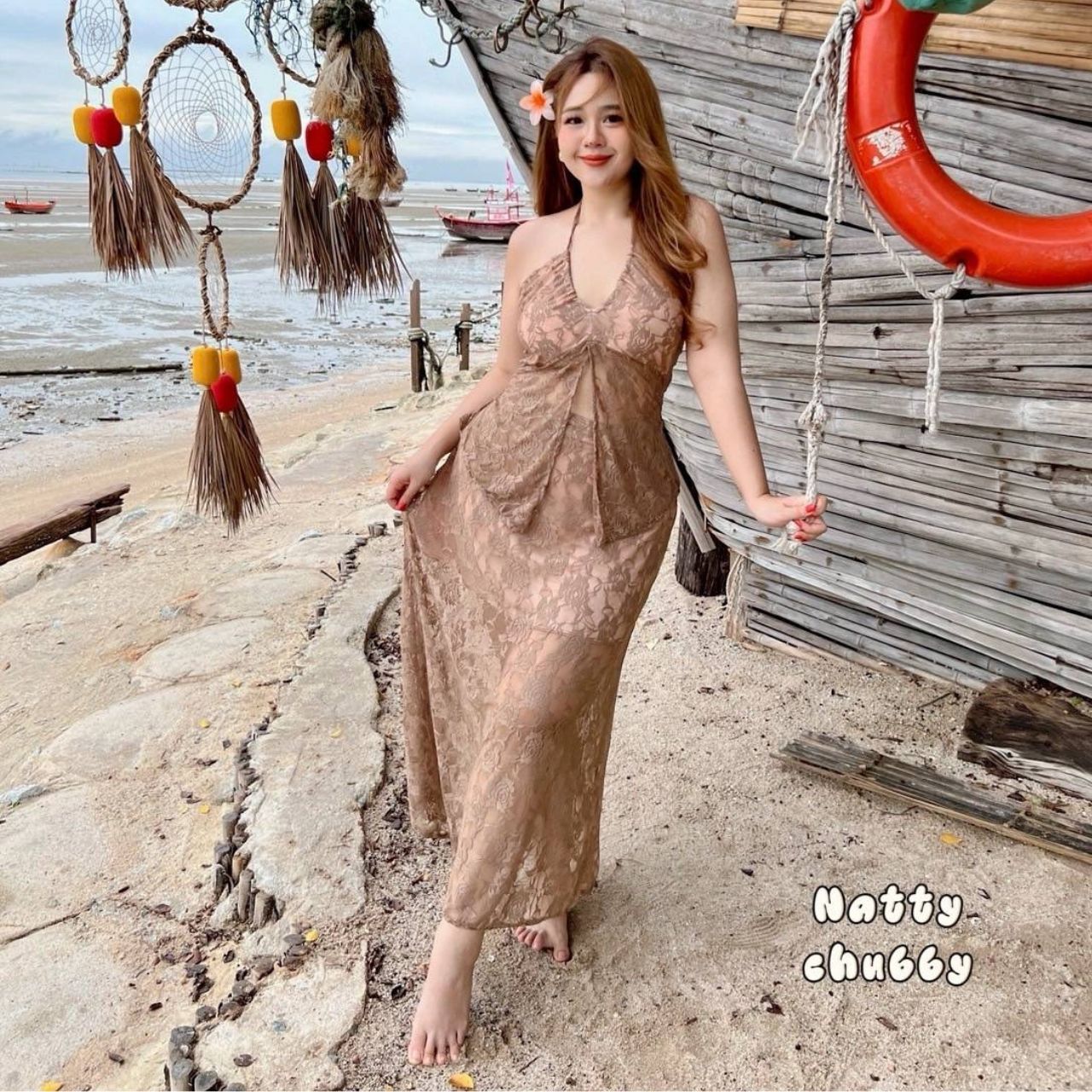 J140 ชุดเซ็ท สาวอวบ งานผ้าลูกไม้ 2 ชิ้น เสื้อคล้องคอมาพร้อมกระโปรงยาว อก 38-52 นิ้ว หน้าผ้า 54นิ้ว ขาว น้ำตาล ดำ อก38-52 นิ้ว