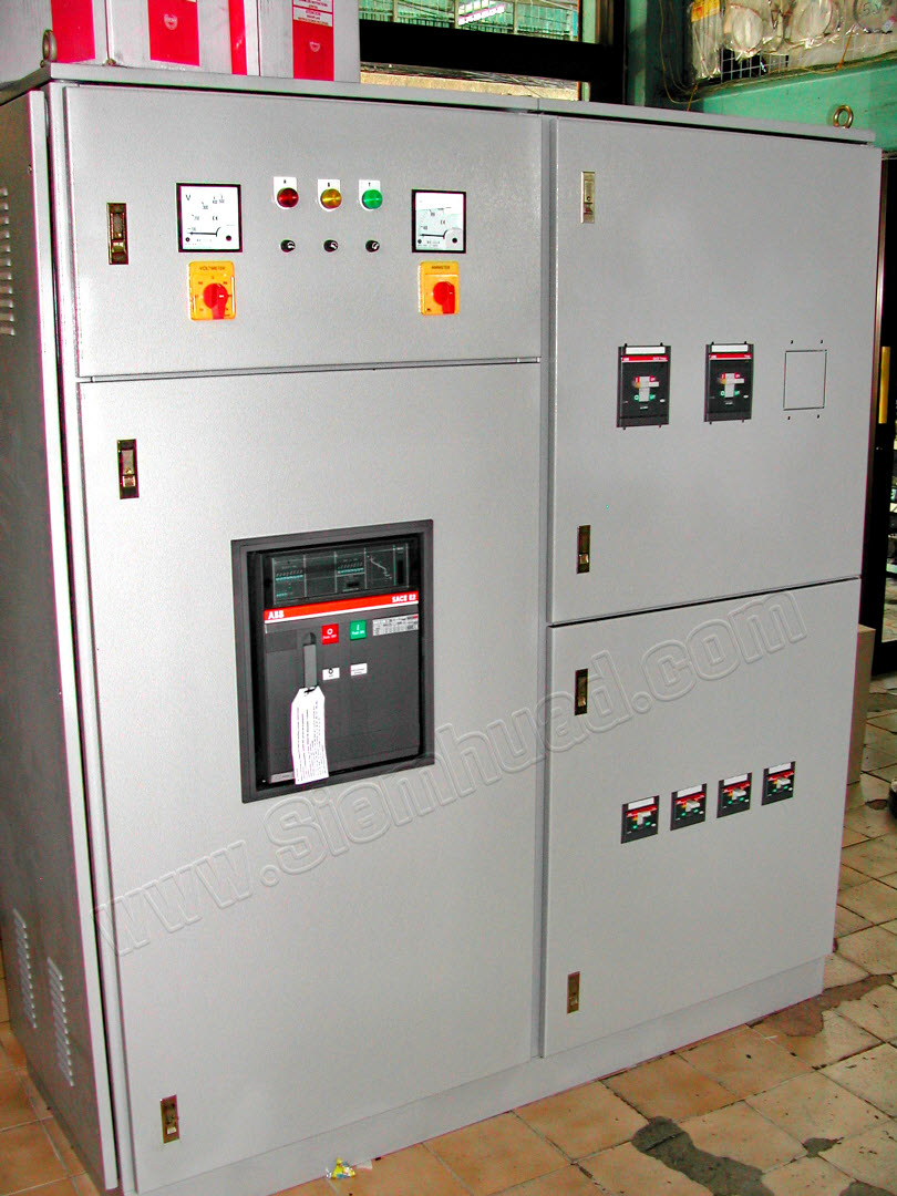 ตู้ MDB ควบคุมออโตเมติกต่างๆ เมนเบรกเกอร์ขนาด 1250A (อุปกรณ์ไฟฟ้า MAIN DISTRIBUTION BOARD (KJL), PANEL METER, SELECTOR SWITCHES, Control Switch, Fuse, Air circuit Breaker (ABB), MOLD CASE CIRCUIT BREAKER (ABB), PHASE PROTECTOR (WIP)