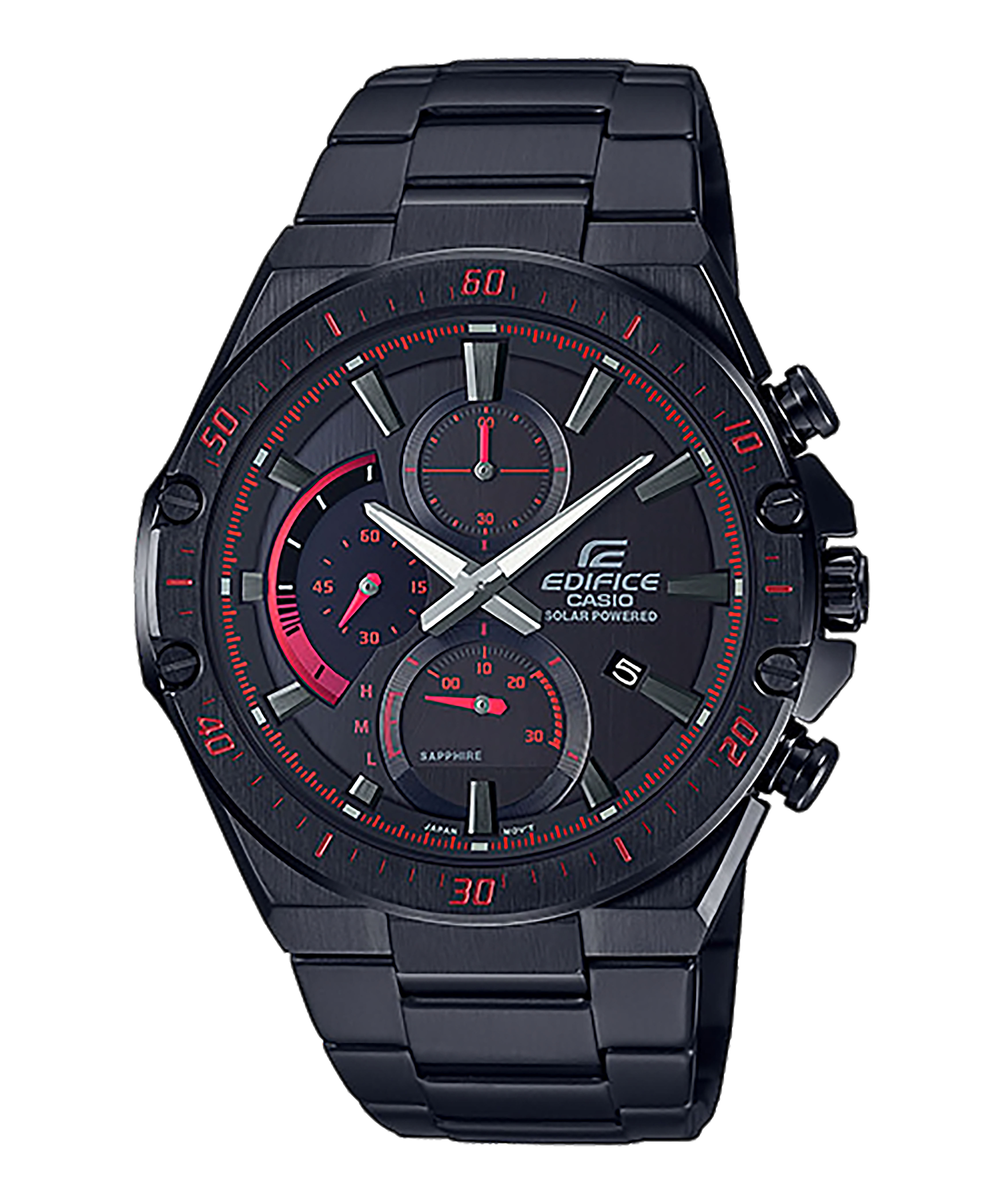 CASIO EDIFICE รุ่น EFS-S560DC-1AVUDF สายสแตนเลสสีดำ ตกแต่งสีแดง หน้าปัด Sapphare สินค้าใหม่ ของแท้ รับประกันศูนย์ CMG
