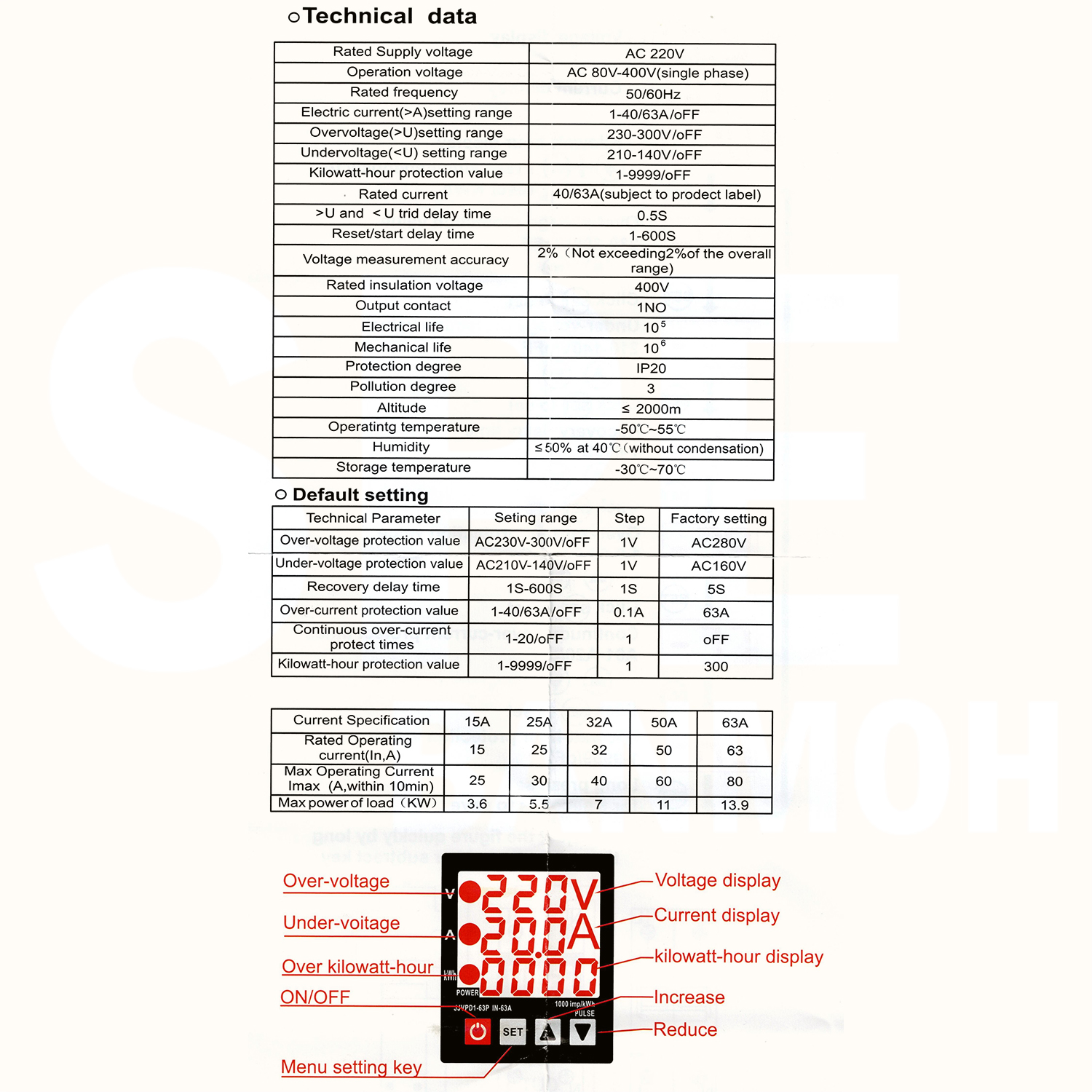 [ 1ชิ้น ] NP2-VA ตัวป้องกันแรงดันไฟฟ้า กระแสเกิน และ KWh Kilowatt hour protection value 1เฟส Adjustable Voltage And Current Protectorโอเวอร์โหลด ป้องกันแรงดันเกินIntelligent Over Under Voltage Protector 1Phase Max 300VAC 63A VA Protector