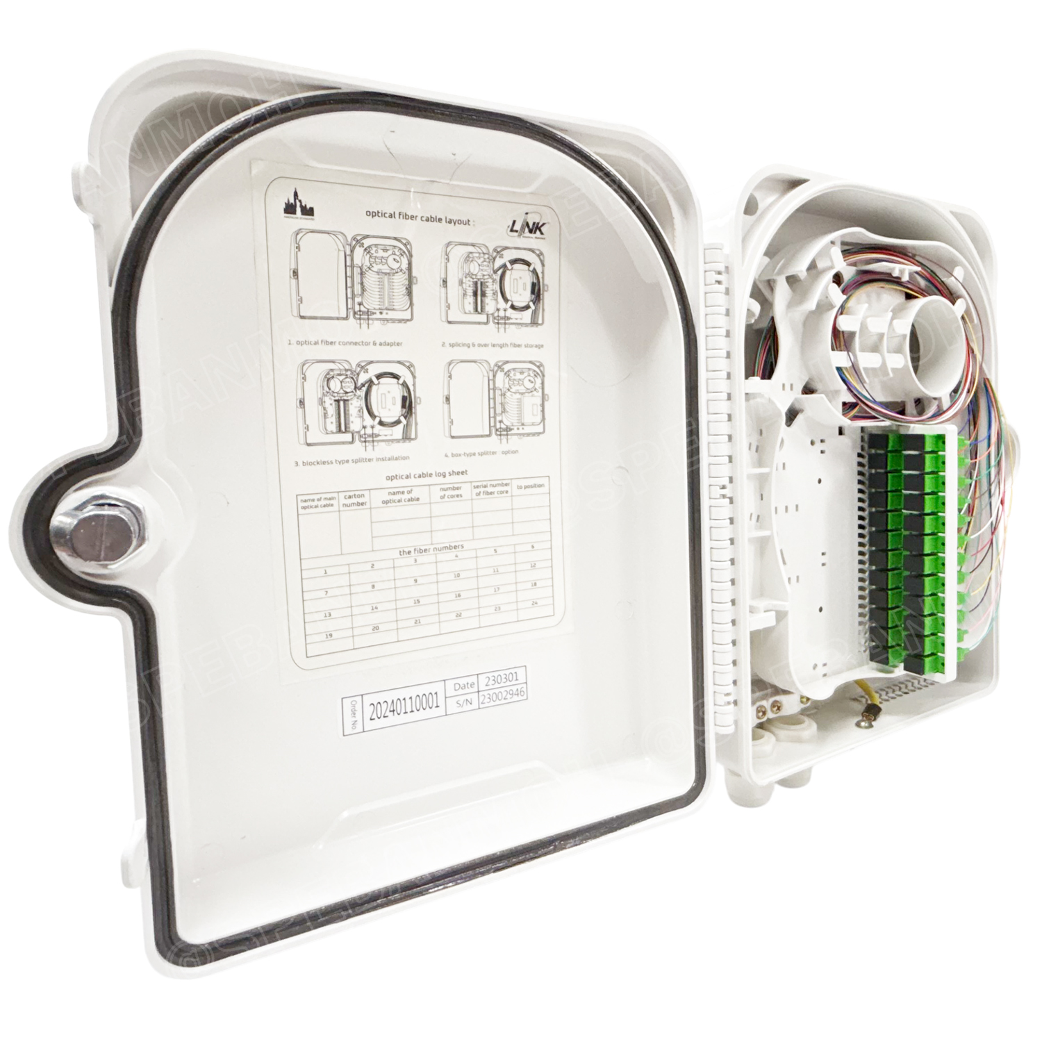 [ 1 ชิ้น ] UFH3113 FTTR DISTRIBUTION UNIT 24 SC/APC Adapter & Pigtail PON PLASTIC Indoor Outdoor Terminal Box กล่องพักสายไฟเบอร์ออฟติก 24ช่อง กล่องรวมสายและกระจายสายไฟเบอร์ FIBER TERMINAL BOX and CABINET and JUNCTION BOX