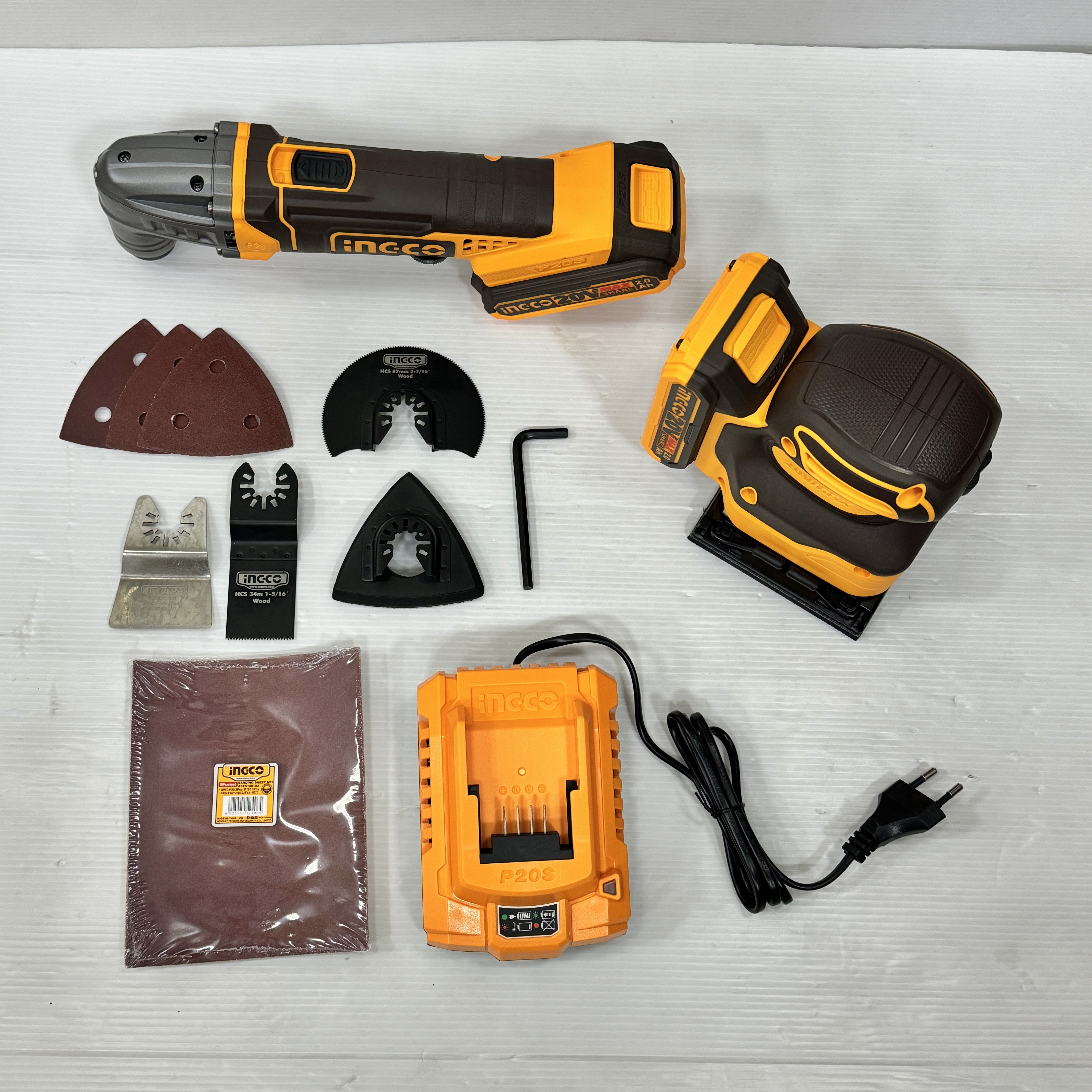 INGCO Combo Set CKLI20276 20V. (CMLI2022+CSHSLI2014) เครื่องตัดอเนกประสงค์+เครื่องขัดกระดาษทราย