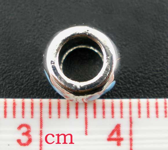 ลูกปัดยุโรปสีเงินสลักรูปหัวใจสีฟ้า ขนาด 8x5มม. 20 เม็ด