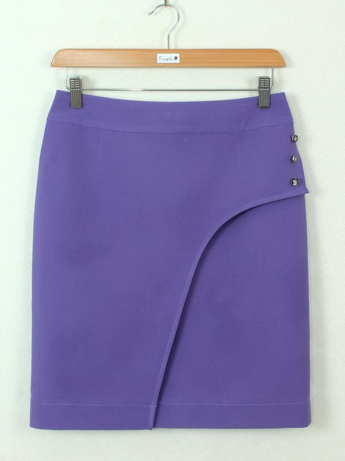SK-263 กระโปรงแฟชั่น&ทำงาน ทรงสอบป้ายซ้อนกันผ้าไหมอิตาลีสีม่วง