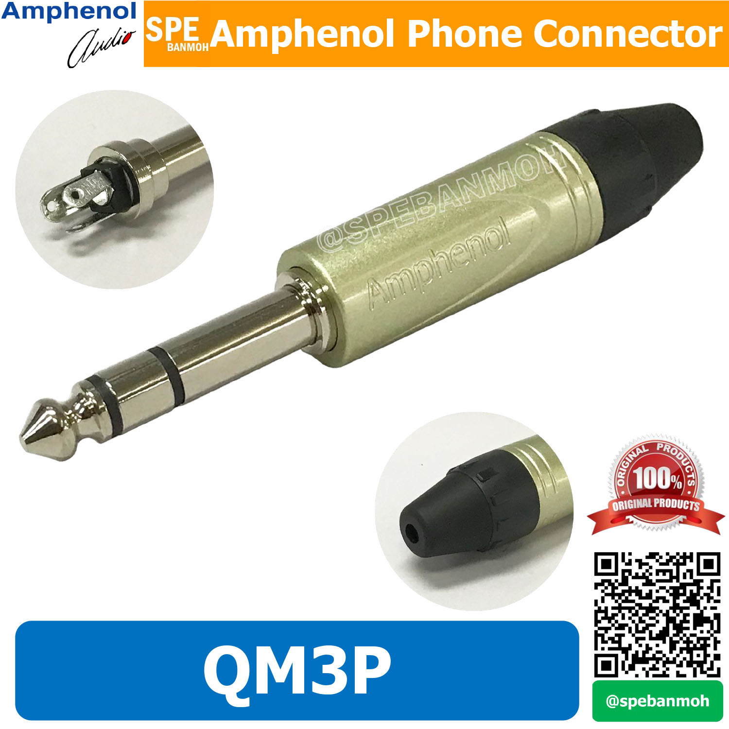 QS3P ปลั๊กไมค์ สเตอ Amphenol Stereo Phone Plug 1/4'' 6.35mm ปลั๊กไมค์สเตอริโอ 1-4” ปลั๊กไมค์สเตอ แอมฟินอล ปลั๊กไม