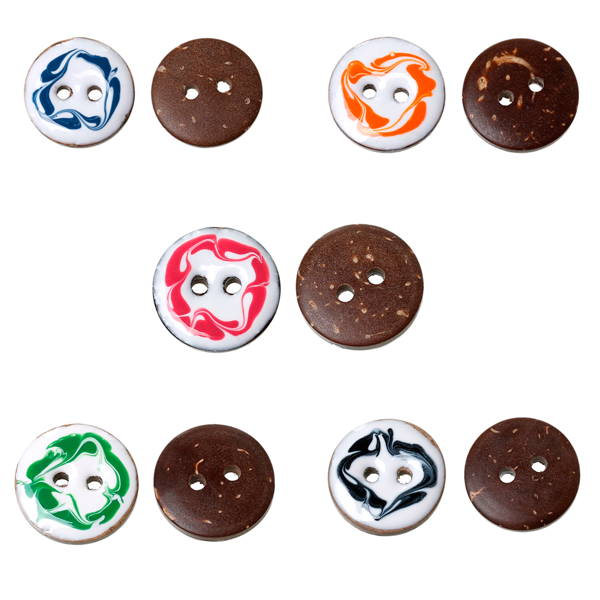 กระดุมกะลา 2 รู เม็ดกลมเพ้นท์สีแฮนด์เมด ขนาด 1.5 ซม. จำนวน 40 ชิ้น