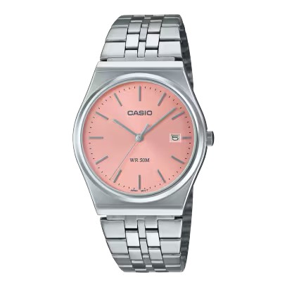 CASIO Standard รุ่น Mtp-b145d-4avdf สายสีเงิน หน้าปัดสีชมพู สินค้าของเเท้ รับประกันศูนย์ CMG