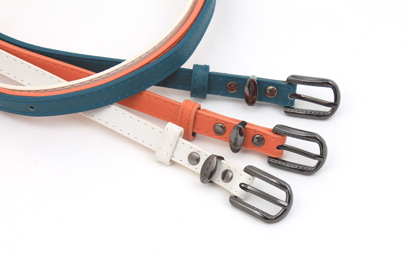 BLT-274-276 เข็มขัดแฟชั่นผู้หญิงเส้นเล็ก สายหนังเทียม หัวโลหะลมดำทรงโค้งมน