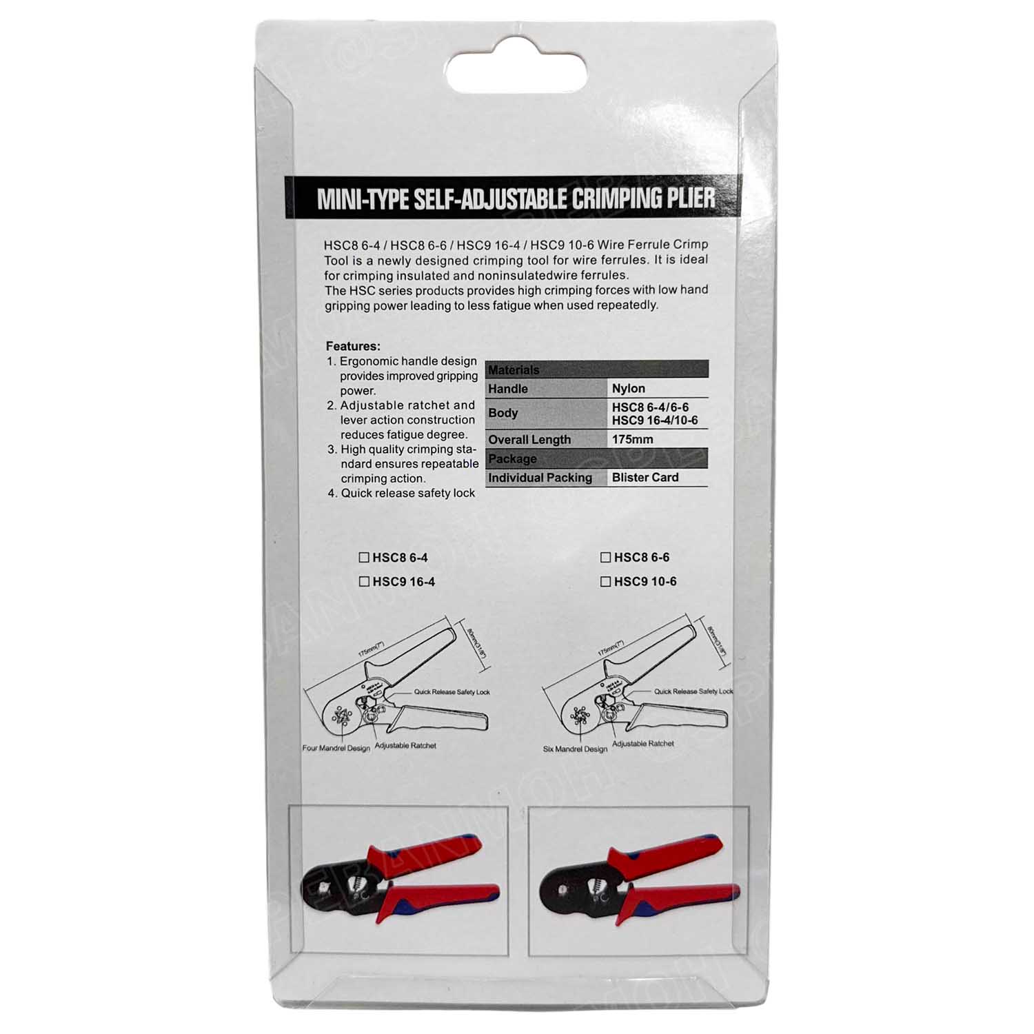 [ 1 ชุด ] HSC8-6-6 + E1200 รุ่นประหยัด พร้อมหางปลาคอร์ดเอ็น คอร์ดเอ็นแบบกล่อง คีมย้ำหางปลา คอร์ดเอ็น หางปลาเข็ม 0.25-10 mm² Crimping Terminal For Coed End คีมย้ำสลิปเข้าปลายสาย ย้ำสายไฟ Wire ferrules End sleeves 23-7AWG คีมอเนกประสงค์ ด้ามจับ CRIMPING TO