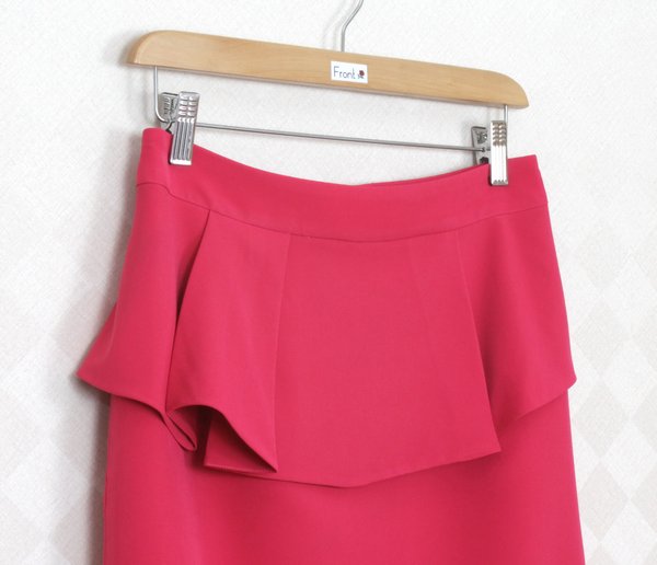 SK-276 กระโปรงแฟชั่น&ทำงาน ทรงสอบ ผ้าไหมอิตาลีสีชมพูบานเย็น หน้ากระโปรงจับจีบระบาย