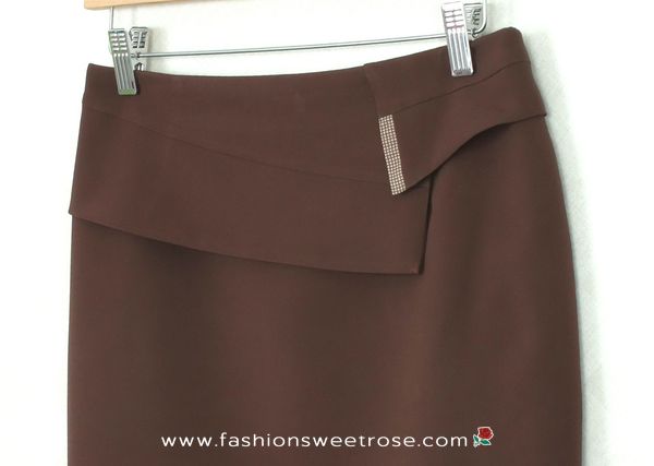กระโปรงแฟชั่น&ทำงาน กระโปรงทรงสอบผ้าไหมอิตาลีสีน้ำตาล ตัดแต่งด้วยผ้า 2 ชิ้น / SK-289