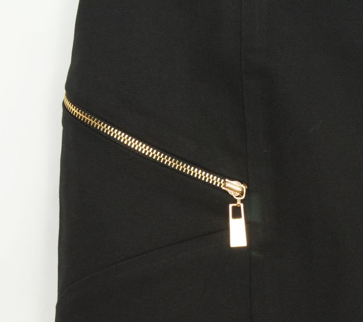 SK-120 กระโปรงแฟชั่น&ทำงาน ทรงสอบแต่งด้วยซิปฟันทอง ผ้าคอตต้อนญี่ปุ่นผสมสเปนเดกสีดำ