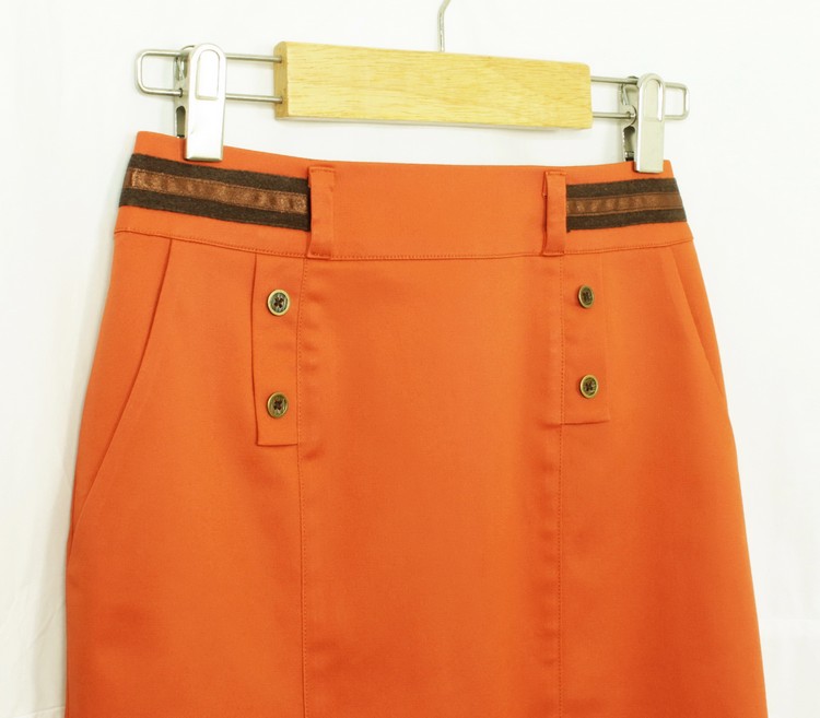 SK-142 กระโปรงแฟชั่น&ทำงาน ทรงสอบมีกระเป๋า 2 ข้าง ผ้าคอตตอนญี่ปุ่นสีส้มอิฐ