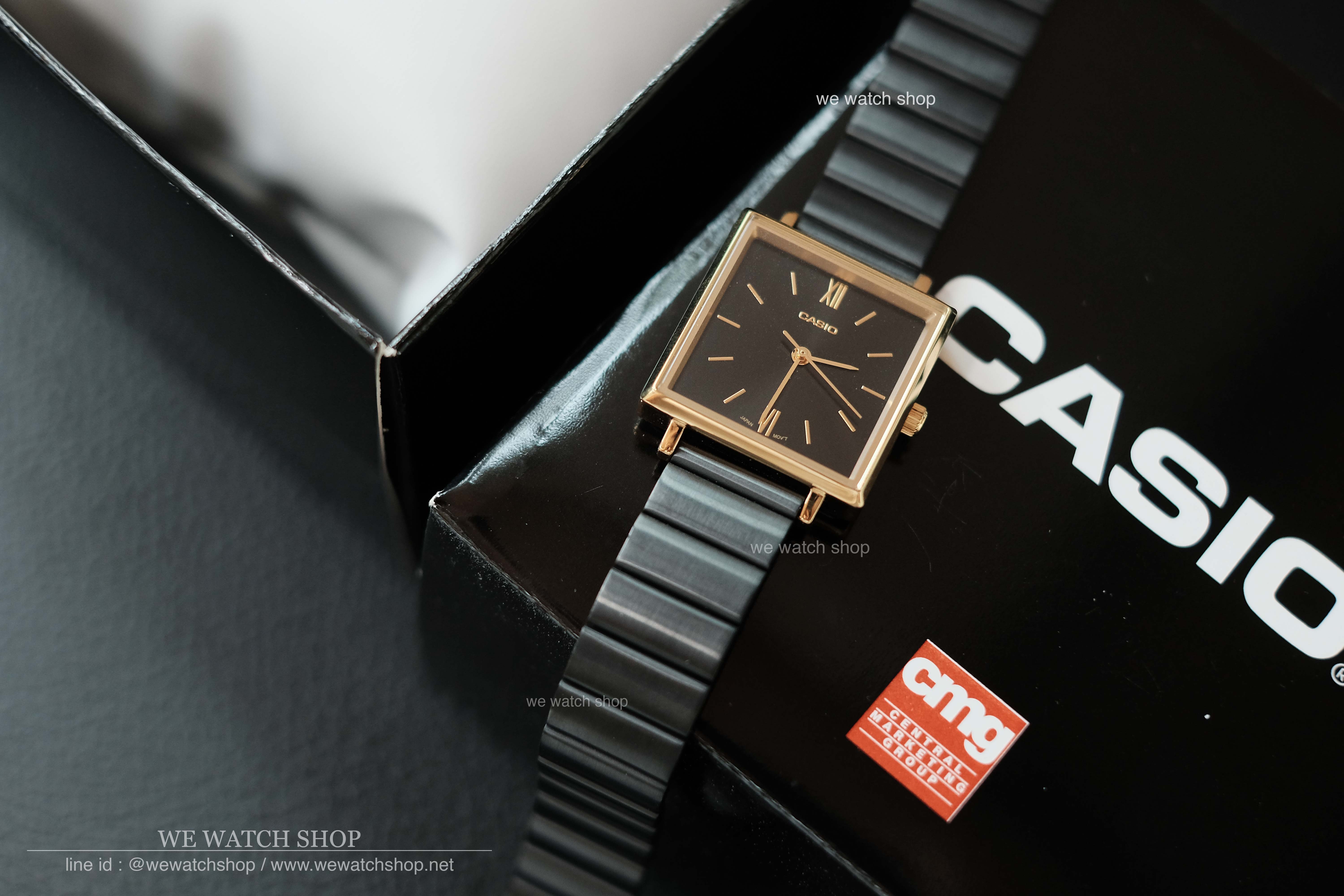 CASIO Standard รุ่น LTP-E155GB-1ADF สีดำ ทอง สายสแตนเลส สินค้าใหม่ ของแท้ รับประกันศูนย์ CMG