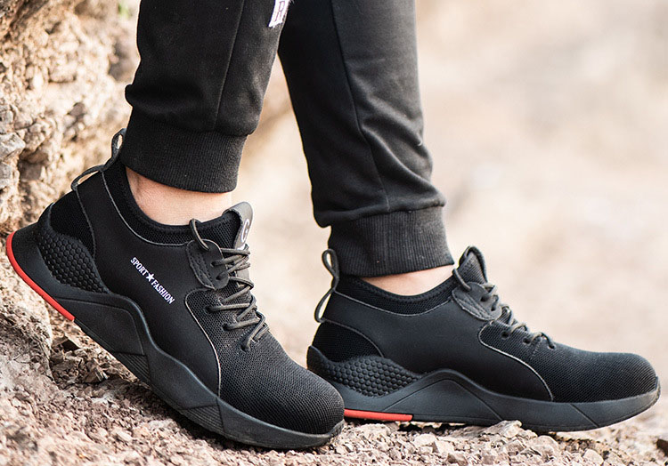 HOT SPORT NO.4 รองเท้าเซฟตี้ ผ้าใบผสมหนัง ดีไซส์สวย ทันสมัย หัวเหล็ก พื้นยางกันลื่น